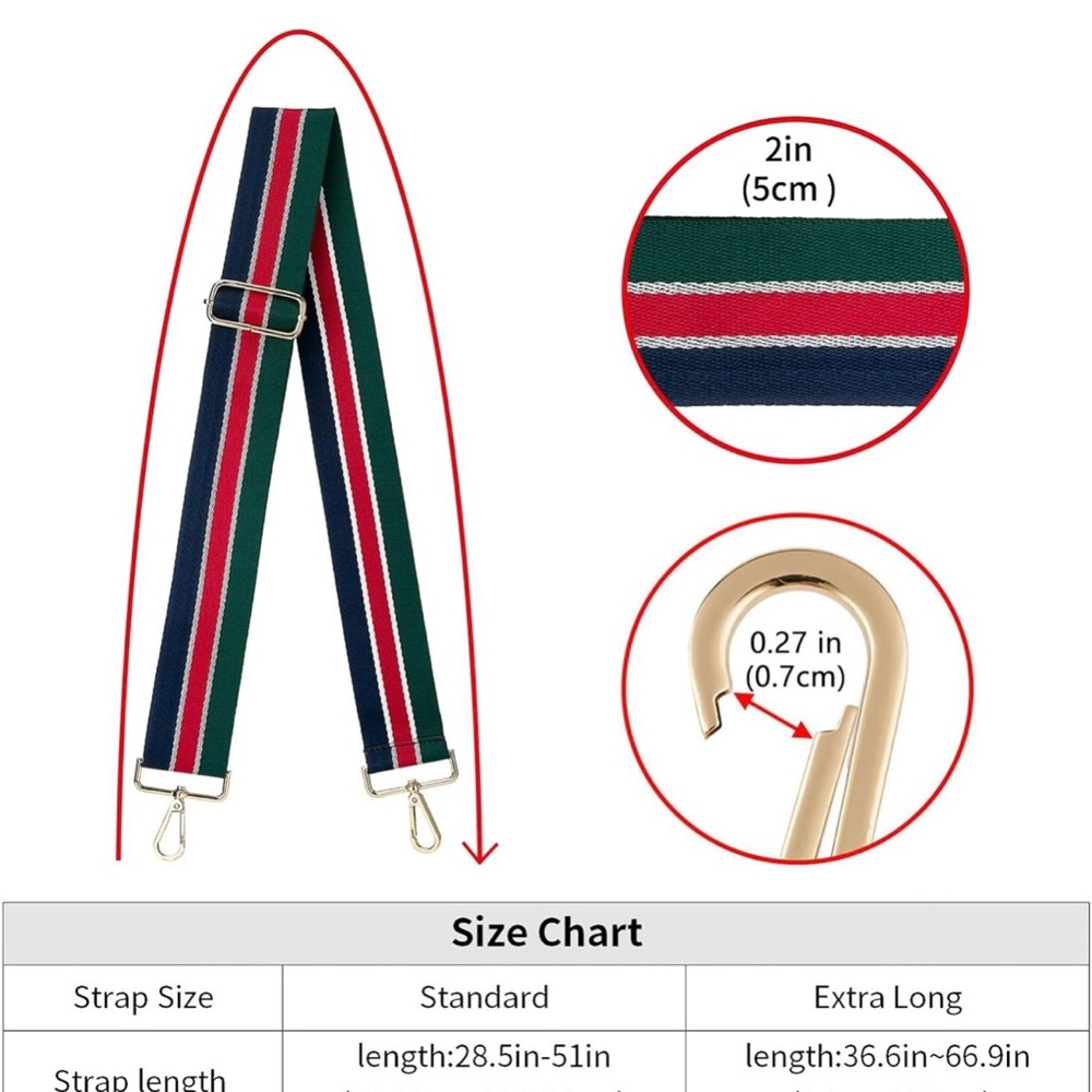 NWT Striped Adjustable Bag Strap with Gold Hardware (Blue Red & Green) - Picture 5 of 5